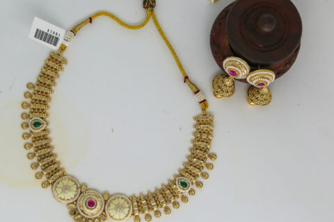 Temple-Inspired Gold Necklace Set with Enamel Detailing