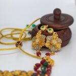 Antique Gold Floral Necklace Set with Red & Green Beads - Image 3