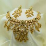 Antique Gold-Plated Temple Necklace Set with Lakshmi Motif & Statement Chand Pendant