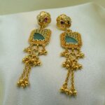 Antique Gold-Plated Temple Necklace Set with Mint Green Stones & Long Chain Danglers - Image 2