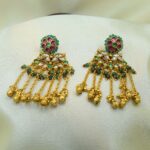 Antique Gold-Plated Multi-Beaded Temple Necklace Set with Floral Kundan Pendant - Image 2