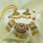 Antique Gold-Plated Multi-Beaded Temple Necklace Set with Floral Kundan Pendant