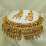 Women Gold-Plated Traditional Temple Choker Jewellery Set with Earrings