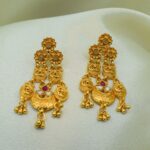 Women Gold-Plated Floral Temple Choker Jewellery Set with Earrings - Image 2