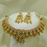 Women Gold-Plated Kundan Temple Choker Jewellery Set with Earrings