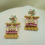 Traditional Rajwadi Gold-Plated Meenakari & Kemp Stone Studded Necklace Set with Beads - Image 2