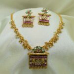 Traditional Rajwadi Gold-Plated Meenakari & Kemp Stone Studded Necklace Set with Beads